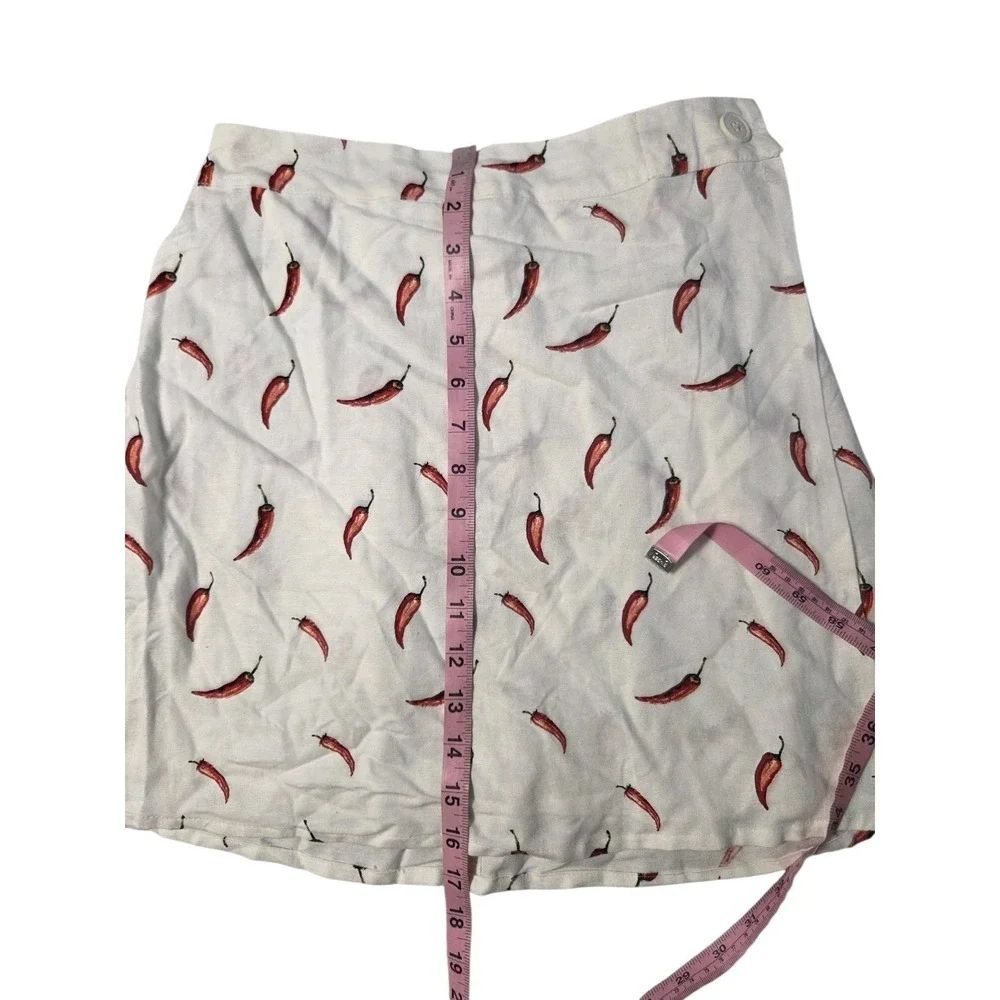 Midnight Sky Red Hot Chili-Pepper-Print Faux Wrap Mini Skirt White & Red S NWOT